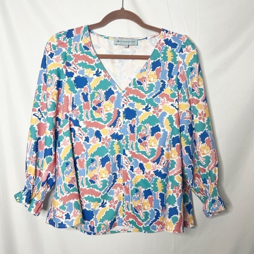 Tuckernuck Cabana Collete Printed V Neck Blouse Size Small